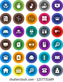 White Solid Icon Set- clothespin vector, house hold, apple fruit, music, archive, constellation, investment, personal information, hierarchy, heart monitor, phone, truck trailer, dry cargo, vial
