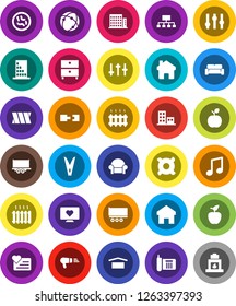 White Solid Icon Set- clothespin vector, apple fruit, music, archive, hierarchy, any currency, heart monitor, phone, truck trailer, dry cargo, settings, microbs, bandage, connection, home, heating