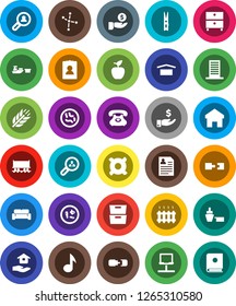 White Solid Icon Set- clothespin vector, house hold, apple fruit, music, archive, constellation, investment, personal information, any currency, cereals, Railway carriage, phone, port, dry cargo