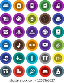 White Solid Icon Set- clothespin vector, house hold, music, constellation, personal information, hierarchy, cereals, heart monitor, Railway carriage, phone, port, dry cargo, settings, vial, bandage