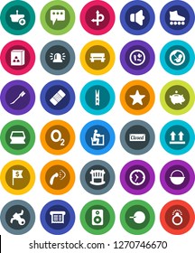 White Solid Icon Set- clothespin vector, sponge, car fetlock, steaming, camping cauldron, cereal, student, piggy bank, dollar flag, roller Skates, oxygen, route, satellite, clock, top sign, speaker