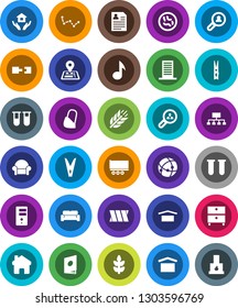 White Solid Icon Set- clothespin vector, house hold, music, archive, constellation, personal information, hierarchy, cereals, navigator, truck trailer, dry cargo, vial, microbs, bandage, connection