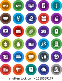 White Solid Icon Set- clothespin vector, house hold, apple fruit, archive, cereals, heart monitor, Railway carriage, phone, truck trailer, port, vial, bandage, connection, server, apartments