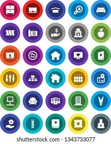 White Solid Icon Set- clothespin vector, house hold, apple fruit, archive, investment, hierarchy, any currency, heart monitor, navigator, Railway carriage, phone, dry cargo, settings, microbs, home