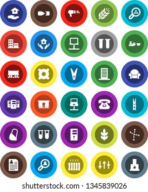 White Solid Icon Set- clothespin vector, house hold, constellation, personal information, any currency, cereals, Railway carriage, phone, port, settings, vial, bandage, notebook network, server