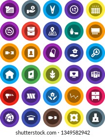 White Solid Icon Set- clothespin vector, house hold, archive, constellation, investment, personal information, any currency, cereals, heart monitor, navigator, truck trailer, port, dry cargo, server