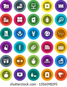 White Solid Icon Set- clothespin vector, house hold, apple fruit, archive, constellation, investment, personal information, hierarchy, any currency, cereals, heart monitor, navigator, port, vial