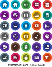 White Solid Icon Set- clothespin vector, house hold, apple fruit, music, archive, constellation, investment, hierarchy, phone, port, dry cargo, Railway carriage, settings, vial, microbs, bandage