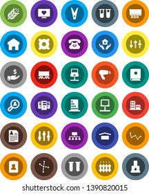 White Solid Icon Set- clothespin vector, house hold, constellation, investment, personal information, hierarchy, any currency, cereals, heart monitor, Railway carriage, phone, truck trailer, vial