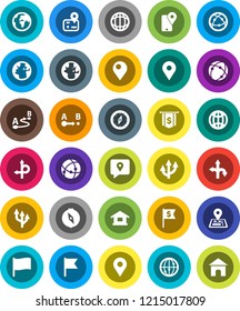 White Solid Icon Set- compass vector, world, flag, dollar, route, navigator, earth, map pin, traking, internet, connection, globe, arrow, home