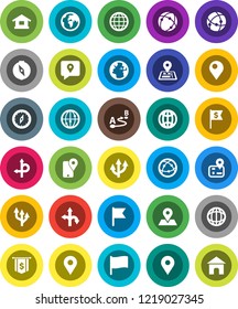 White Solid Icon Set- compass vector, world, flag, dollar, route, navigator, earth, map pin, traking, internet, connection, globe, arrow, home