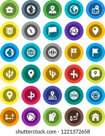 White Solid Icon Set- compass vector, world, flag, dollar, route, navigator, earth, map pin, traking, internet, connection, globe, arrow, home