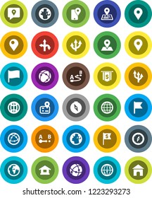 White Solid Icon Set- compass vector, world, flag, dollar, route, navigator, earth, map pin, traking, internet, connection, globe, arrow, home