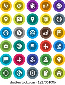 White Solid Icon Set- compass vector, world, flag, dollar, route, navigator, earth, map pin, traking, internet, connection, globe, arrow, home