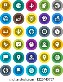 White Solid Icon Set- compass vector, world, flag, dollar, route, navigator, earth, map pin, traking, internet, connection, globe, arrow, home