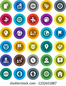 White Solid Icon Set- compass vector, world, flag, dollar, route, navigator, earth, map pin, traking, internet, connection, globe, arrow, home