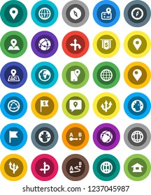 White Solid Icon Set- compass vector, world, flag, dollar, route, navigator, earth, map pin, traking, internet, connection, globe, arrow, home