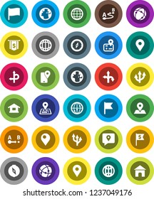 White Solid Icon Set- compass vector, world, flag, dollar, route, navigator, earth, map pin, traking, internet, connection, globe, arrow, home