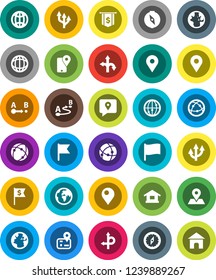 White Solid Icon Set- compass vector, world, flag, dollar, route, navigator, earth, map pin, traking, internet, connection, globe, arrow, home