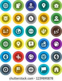 White Solid Icon Set- compass vector, world, flag, dollar, route, navigator, earth, map pin, traking, internet, connection, globe, arrow, home