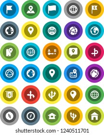 White Solid Icon Set- compass vector, world, flag, dollar, route, navigator, earth, map pin, traking, internet, connection, globe, arrow, home