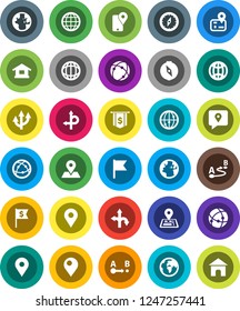 White Solid Icon Set- compass vector, world, flag, dollar, route, navigator, earth, map pin, traking, internet, connection, globe, arrow, home