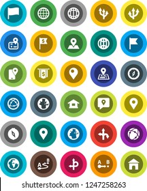 White Solid Icon Set- compass vector, world, flag, dollar, route, navigator, earth, map pin, traking, internet, connection, globe, arrow, home
