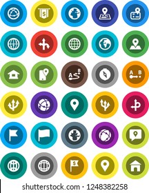 White Solid Icon Set- compass vector, world, flag, dollar, route, navigator, earth, map pin, traking, internet, connection, globe, arrow, home