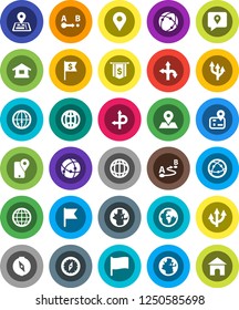 White Solid Icon Set- compass vector, world, flag, dollar, route, navigator, earth, map pin, traking, internet, connection, globe, arrow, home