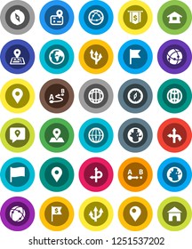 White Solid Icon Set- compass vector, world, flag, dollar, route, navigator, earth, map pin, traking, internet, connection, globe, arrow, home