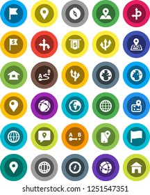 White Solid Icon Set- compass vector, world, flag, dollar, route, navigator, earth, map pin, traking, internet, connection, globe, arrow, home