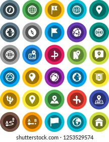 White Solid Icon Set- compass vector, world, flag, dollar, route, navigator, earth, map pin, traking, internet, connection, globe, arrow, home