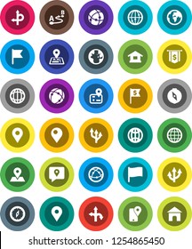 White Solid Icon Set- compass vector, world, flag, dollar, route, navigator, earth, map pin, traking, internet, connection, globe, arrow, home