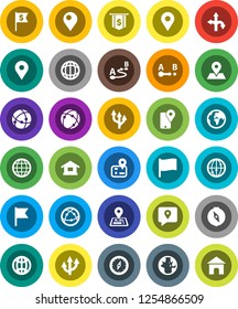 White Solid Icon Set- compass vector, world, flag, dollar, route, navigator, earth, map pin, traking, internet, connection, globe, arrow, home
