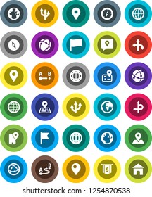 White Solid Icon Set- compass vector, world, flag, dollar, route, navigator, earth, map pin, traking, internet, connection, globe, arrow, home