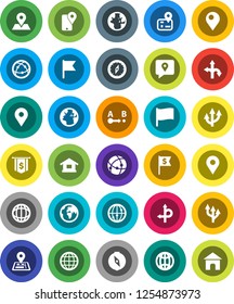 White Solid Icon Set- compass vector, world, flag, dollar, route, navigator, earth, map pin, traking, internet, connection, globe, arrow, home