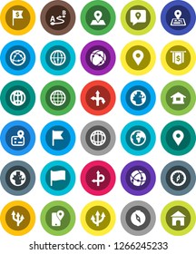 White Solid Icon Set- compass vector, world, flag, dollar, route, navigator, earth, map pin, traking, internet, connection, globe, arrow, home