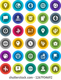 White Solid Icon Set- compass vector, world, flag, dollar, route, navigator, earth, map pin, traking, internet, connection, globe, arrow, home