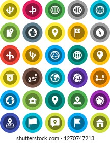 White Solid Icon Set- compass vector, world, flag, dollar, route, navigator, earth, map pin, traking, internet, connection, globe, arrow, home