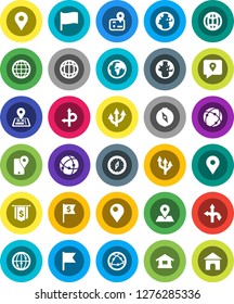 White Solid Icon Set- compass vector, world, flag, dollar, route, navigator, earth, map pin, traking, internet, connection, globe, arrow, home