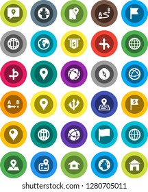 White Solid Icon Set- compass vector, world, flag, dollar, route, navigator, earth, map pin, traking, internet, connection, globe, arrow, home