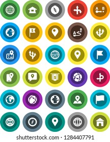 White Solid Icon Set- compass vector, world, flag, dollar, route, navigator, earth, map pin, traking, internet, connection, globe, arrow, home