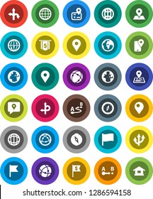 White Solid Icon Set- compass vector, world, flag, dollar, route, navigator, earth, map pin, traking, internet, connection, globe, arrow, home