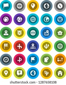 White Solid Icon Set- compass vector, world, flag, dollar, route, navigator, earth, map pin, traking, internet, connection, globe, arrow, home