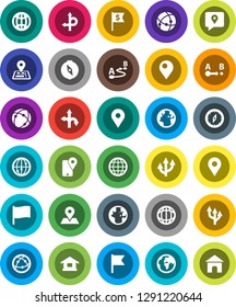 White Solid Icon Set- compass vector, world, flag, dollar, route, navigator, earth, map pin, traking, internet, connection, globe, arrow, home