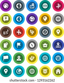 White Solid Icon Set- compass vector, world, flag, dollar, route, navigator, earth, map pin, traking, internet, connection, globe, arrow, home