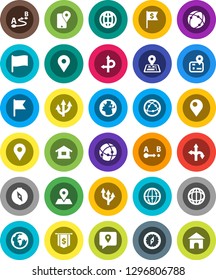 White Solid Icon Set- compass vector, world, flag, dollar, route, navigator, earth, map pin, traking, internet, connection, globe, arrow, home