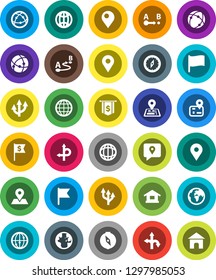 White Solid Icon Set- compass vector, world, flag, dollar, route, navigator, earth, map pin, traking, internet, connection, globe, arrow, home