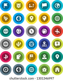 White Solid Icon Set- compass vector, world, flag, dollar, route, navigator, earth, map pin, traking, internet, connection, globe, arrow, home