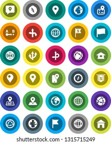 White Solid Icon Set- compass vector, world, flag, dollar, route, navigator, earth, map pin, traking, internet, connection, globe, arrow, home